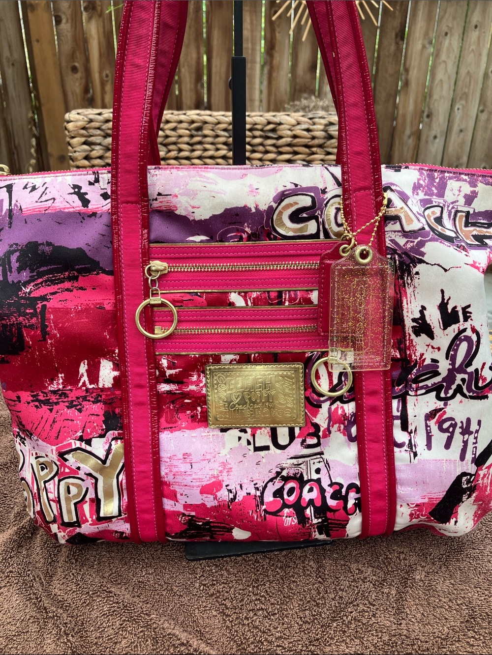 Coach Poppy Graffiti Glam Tote Pink Purple Shoulder Bag 14987
